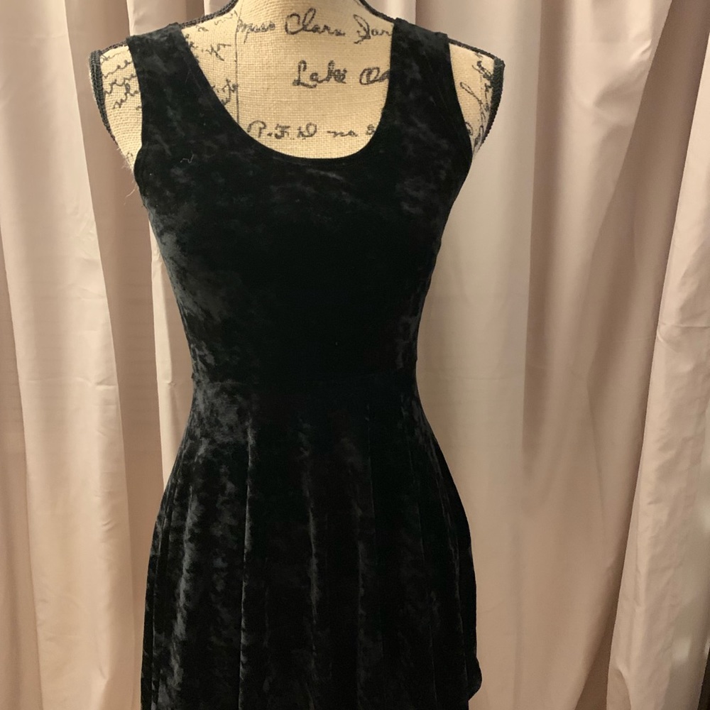 Black velvet skater dress in Size Small